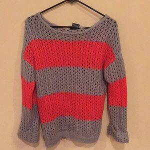 Coral and Gray Large Knit Sweater